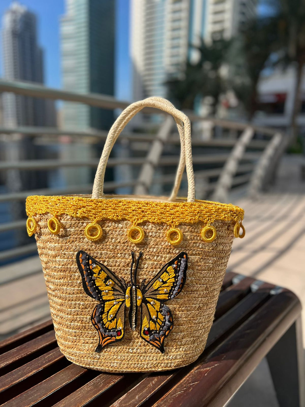 Rope Basket Yellow Butterfly