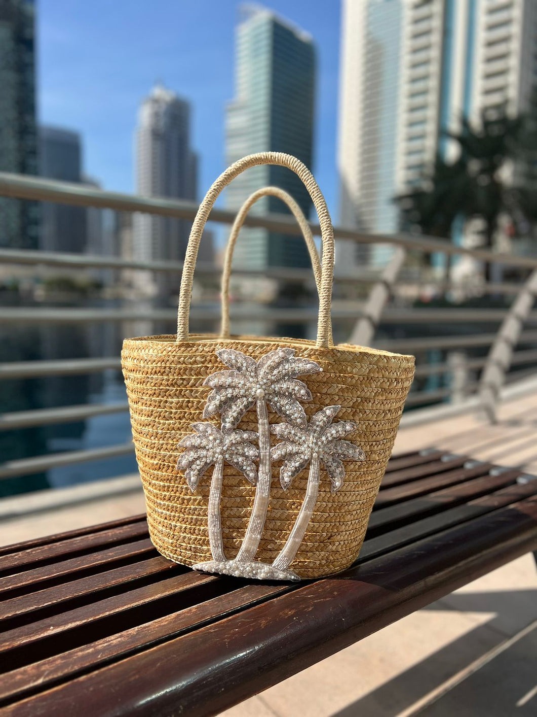 Rope Basket with handmade palm tree design