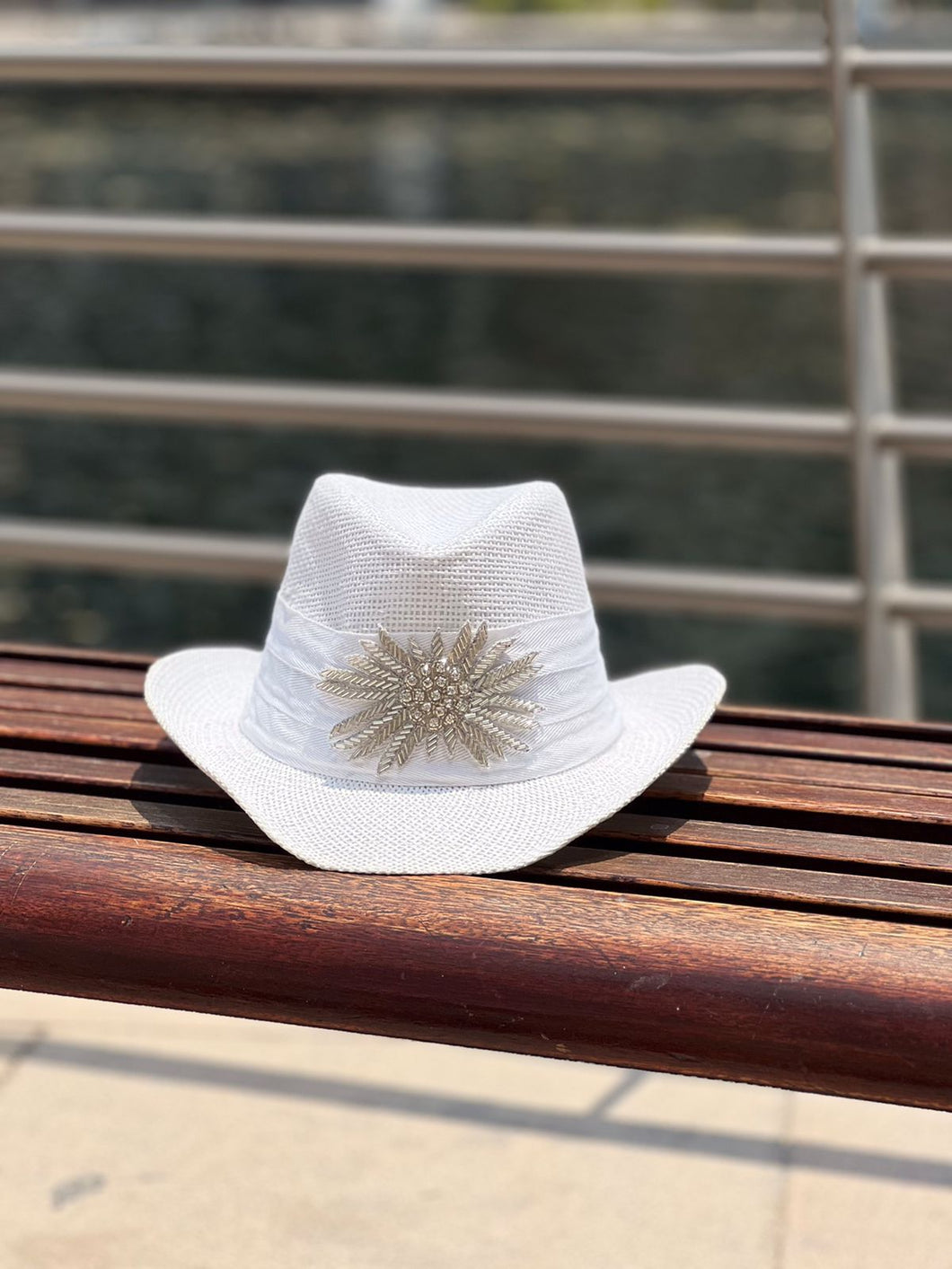 White cowboy hat with beads design