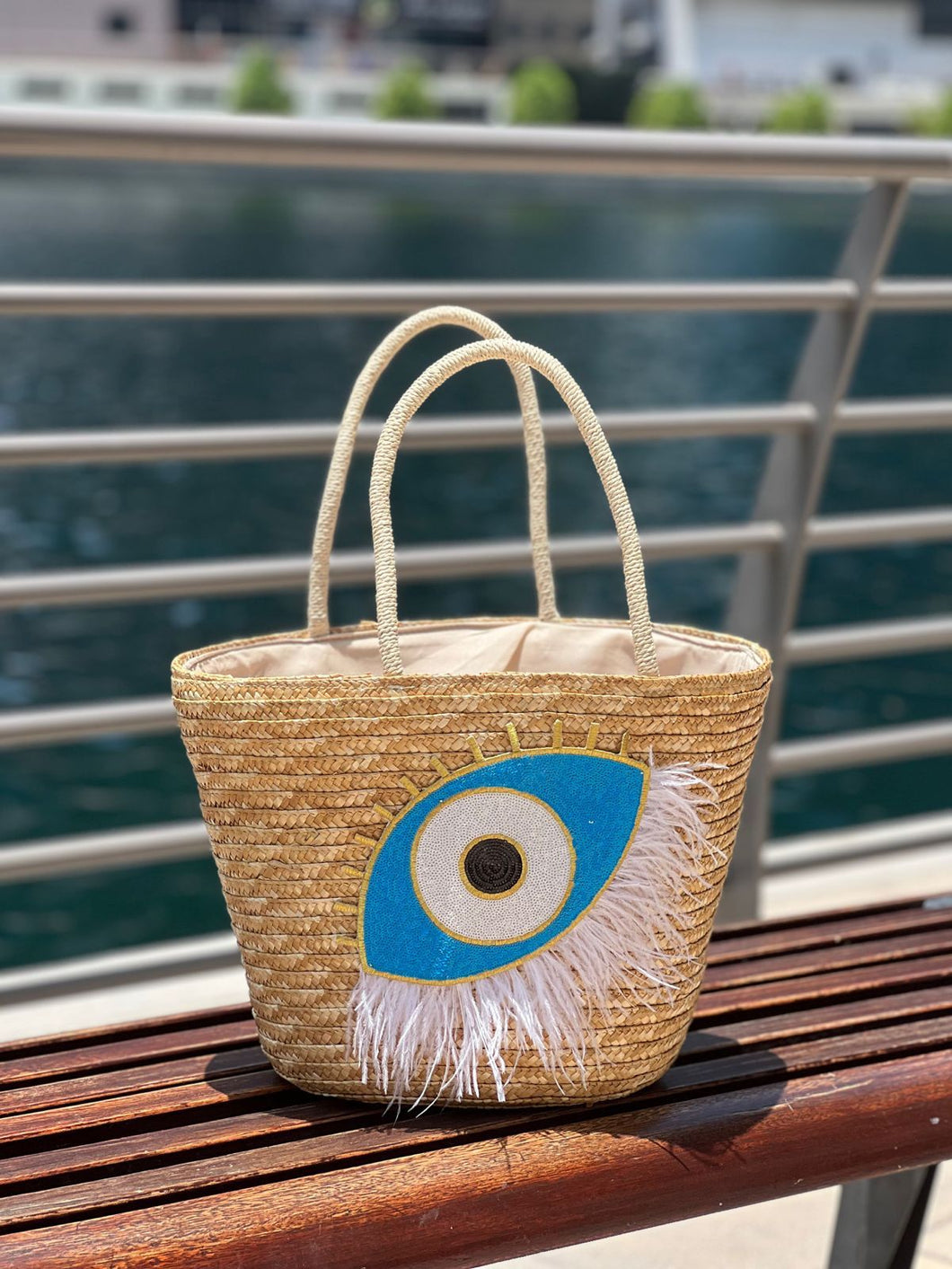 Rope Basket with turqiouse evil eye