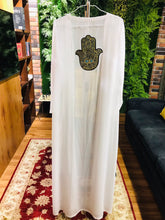 Load image into Gallery viewer, White Chiffon Cover Up with Gold Hamsa Design

