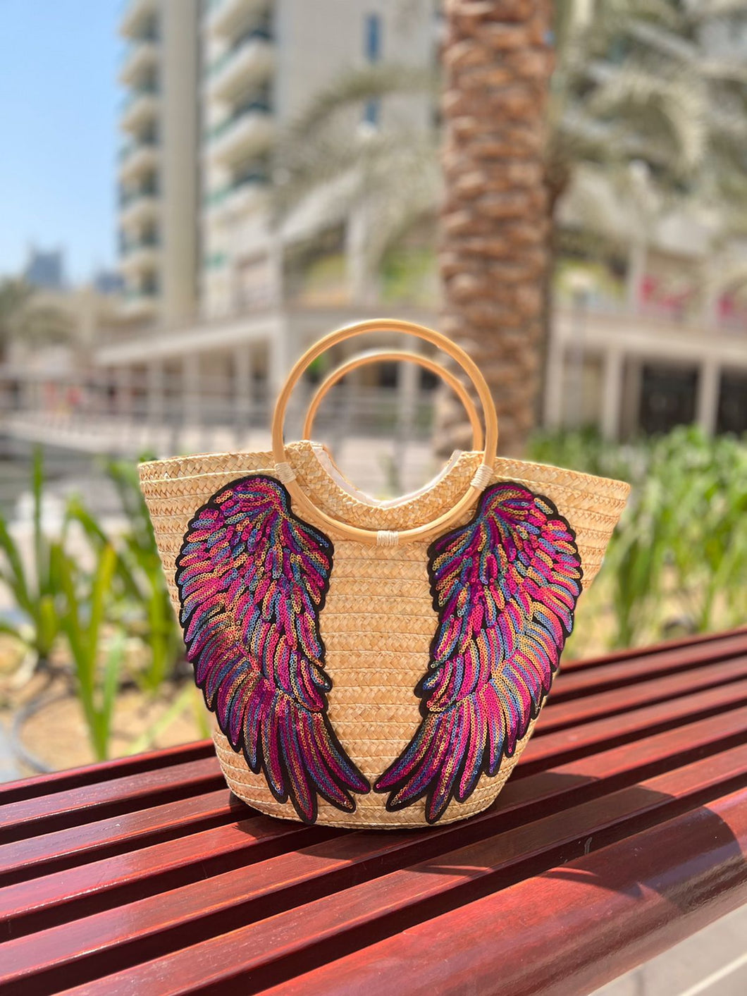 Wooden Handle Basket with Wings