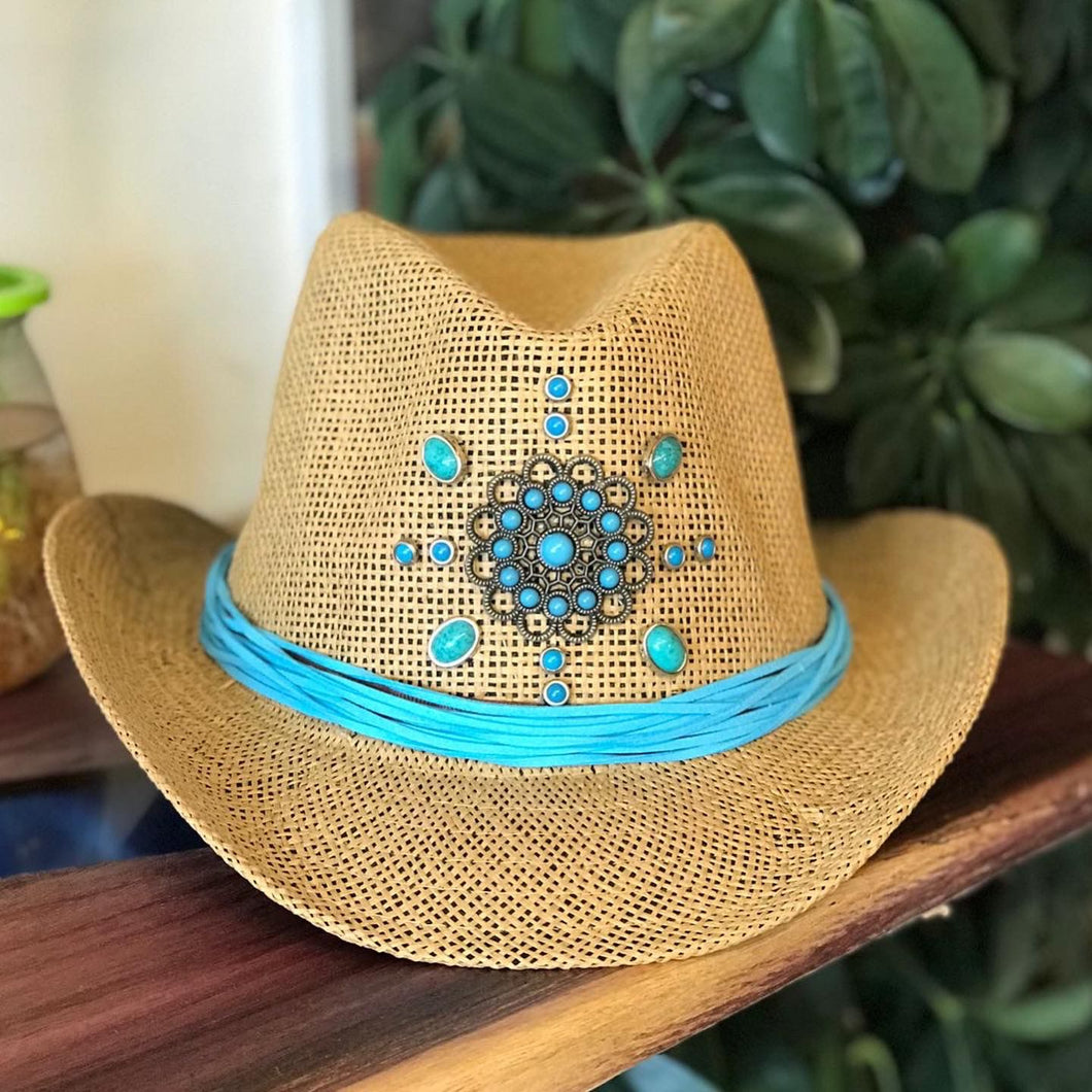 Blue stones cowboy hat with rope