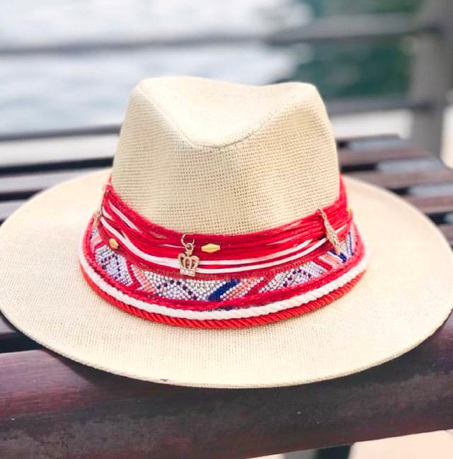Boho hat with red cordon