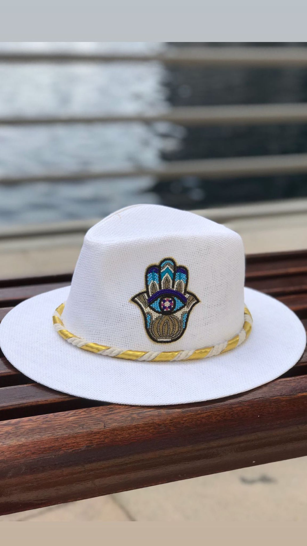 Boho hat white with hamsa
