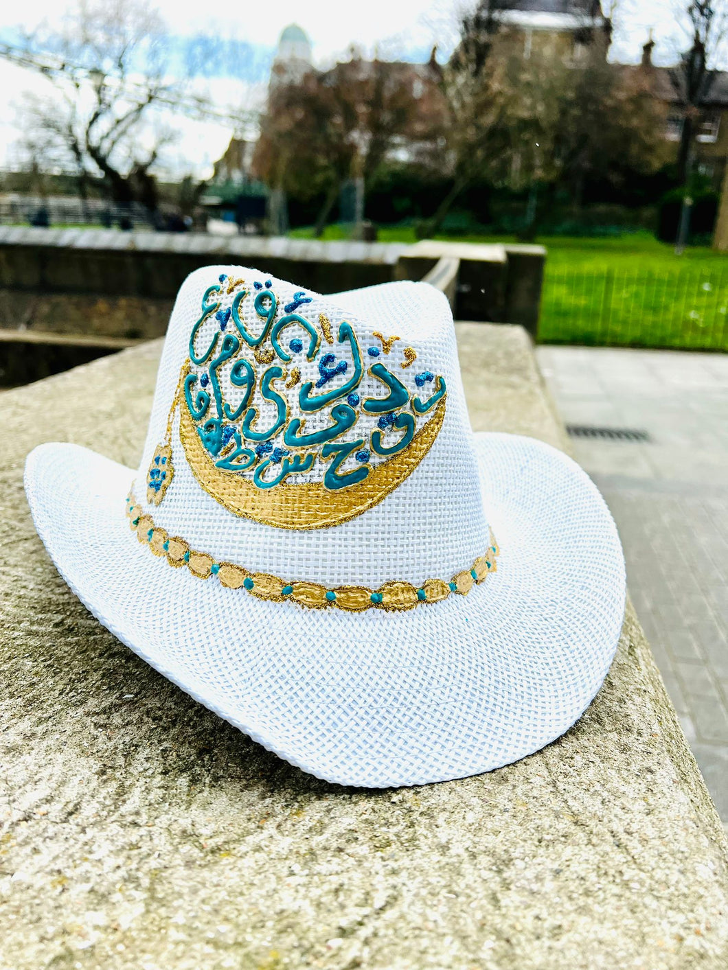 Hand painted cowboy white hat