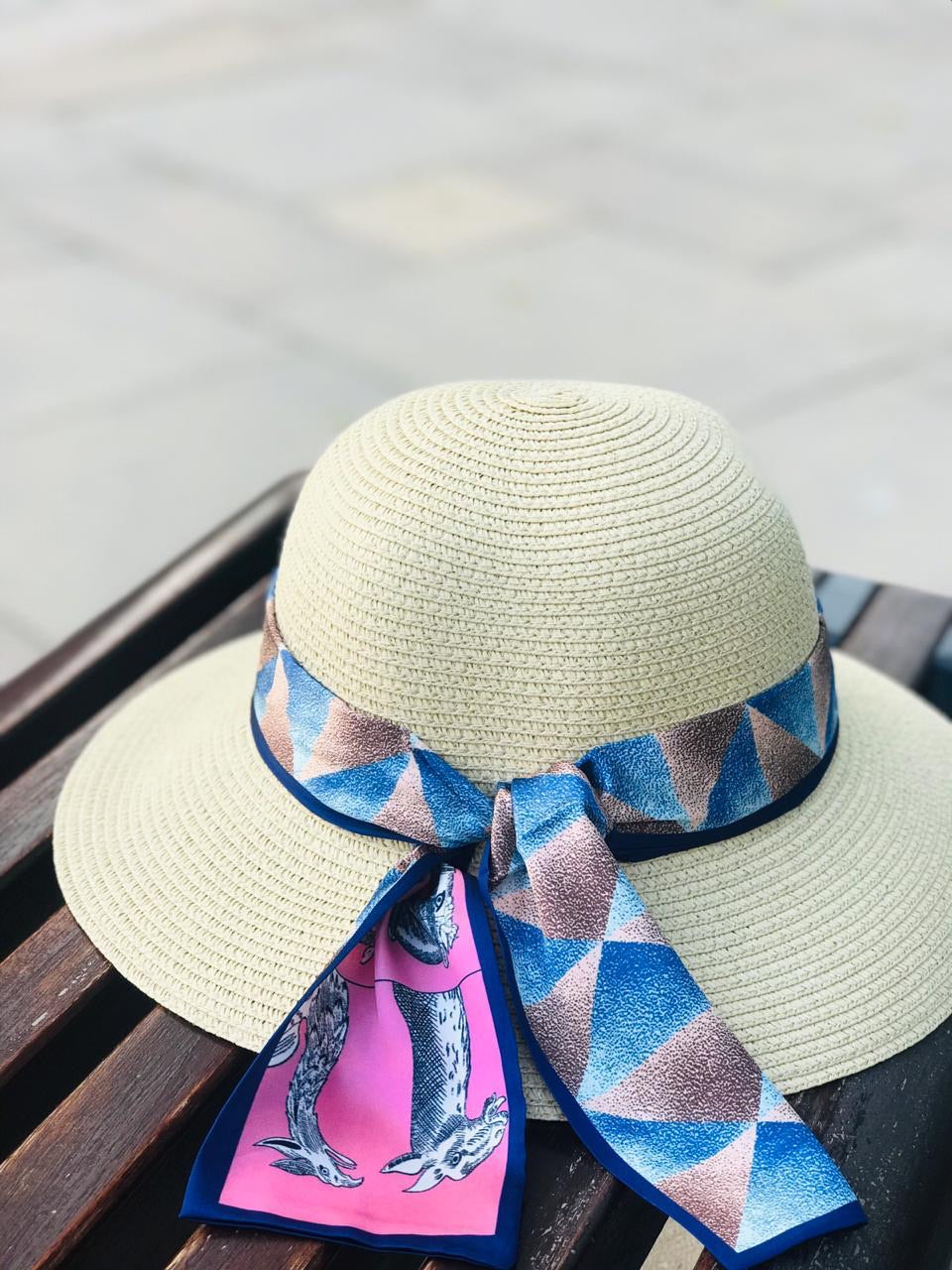 Hat with blue scarf